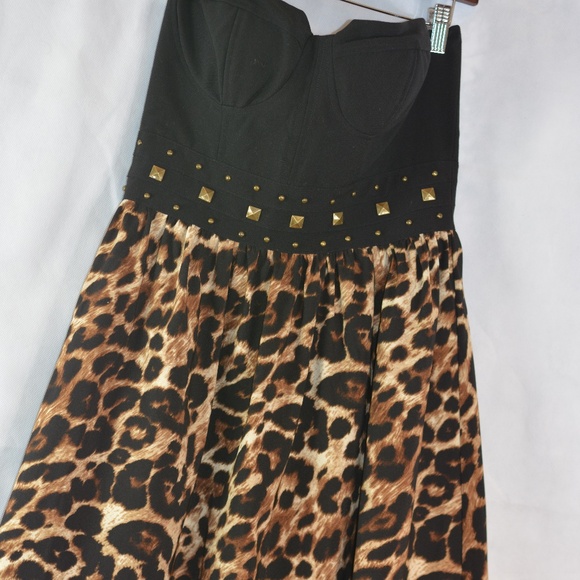 Animal Print Leopard Strapless Mini Dress SZ 11/12 Sele - Picture 7 of 11